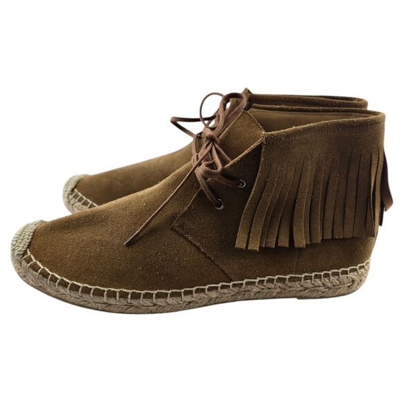 Saint Laurent Suede Fringe Espadrille Ankle Booties 7.5 37.5 Tan Designer Boho - Picture 5 of 13
